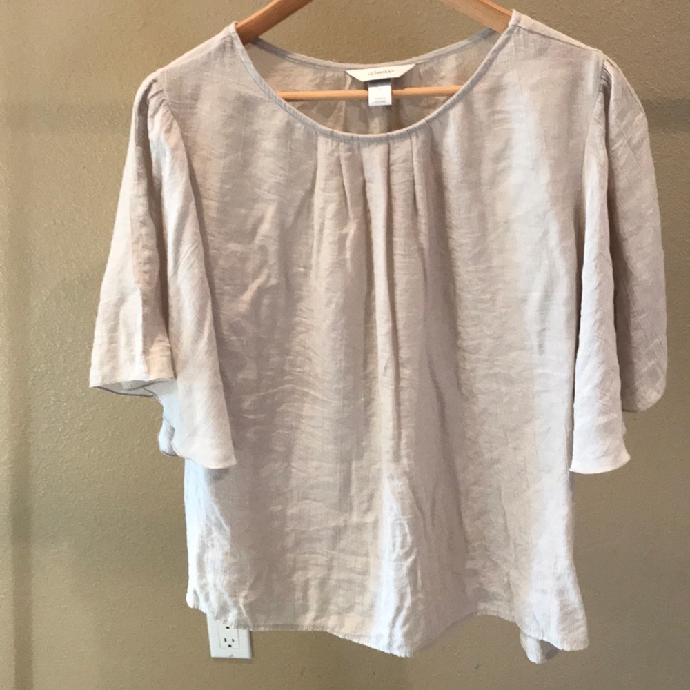 CJ Banks tan flutter short sleeve blouse